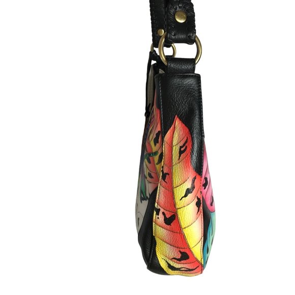 Anuschka NEVER USED Handpaint Leather Shoulder Bag Lady Bugs Butterfly - Picture 10 of 12